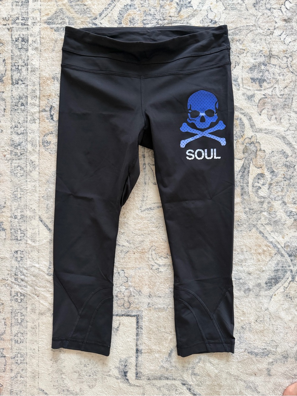 Lululemon Soul Black  Athletic Capris with Blue Skull Graphic